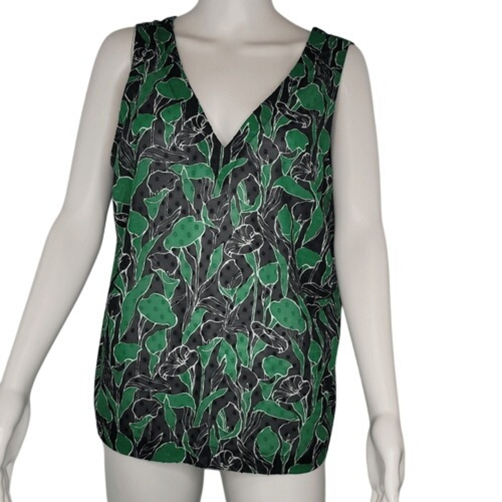 A New‎ Day Green Floral Sheer Tank Top
